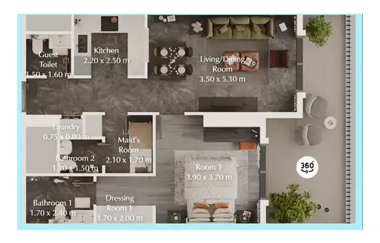 Bab Al Qasr Garden Residences 65 1 bed floor plan, 856 sqft