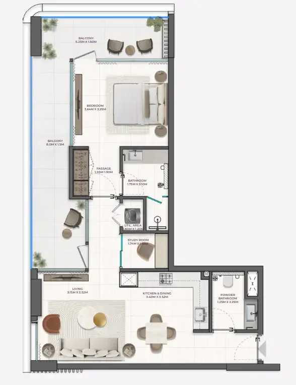 Derby Heights by AMIS 1 bed floor plan, 863 sqft