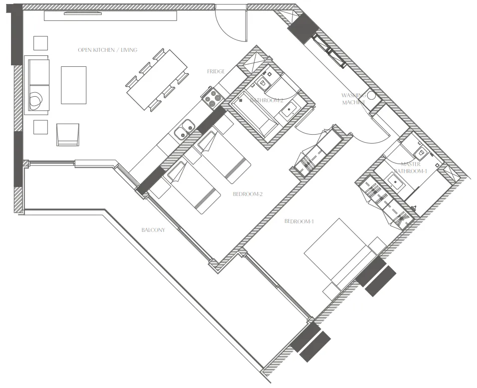Creekside Residence 2 bed floor plan, 1,425 sqft
