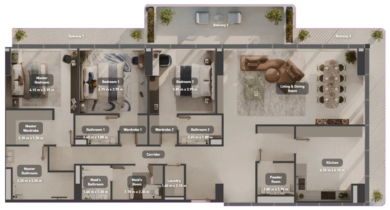Juman 2 3 bed floor plan, 2,696 sqft