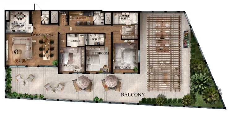 Radiant Garden Towers 3 bed floor plan, 4,820 sqft