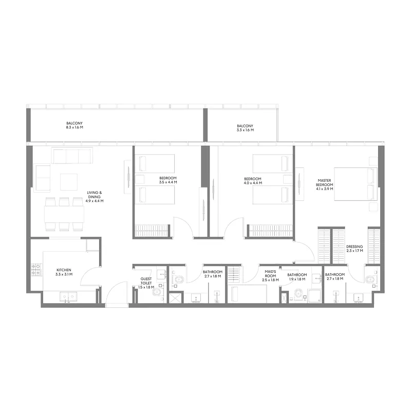 The Gate 5 3 bed floor plan, 1,652 sqft