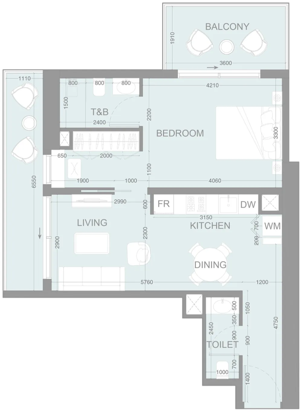 LUM1NAR 1 bed floor plan, 771 sqft