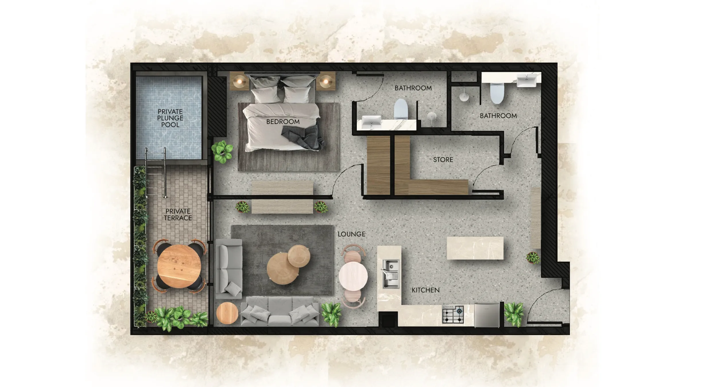 Lucky Oasis Residence 1 bed floor plan, 845 – 856 sqft
