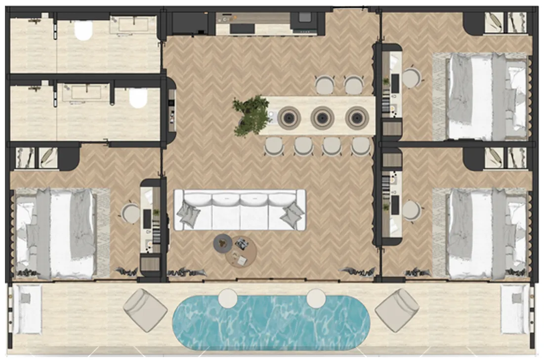 Azoria Living Suluban 3 bed floor plan, 1,292 sqft