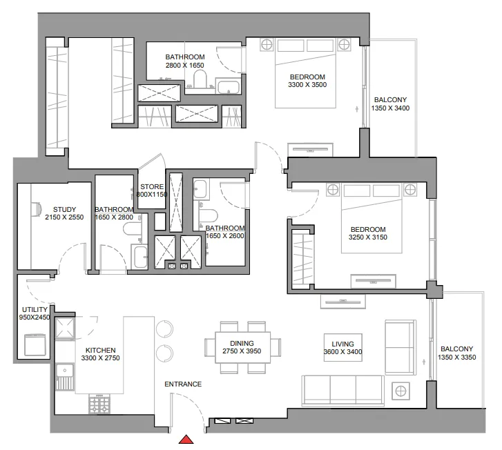 310 Riverside Crescent 2 bed floor plan, 1,458 sqft