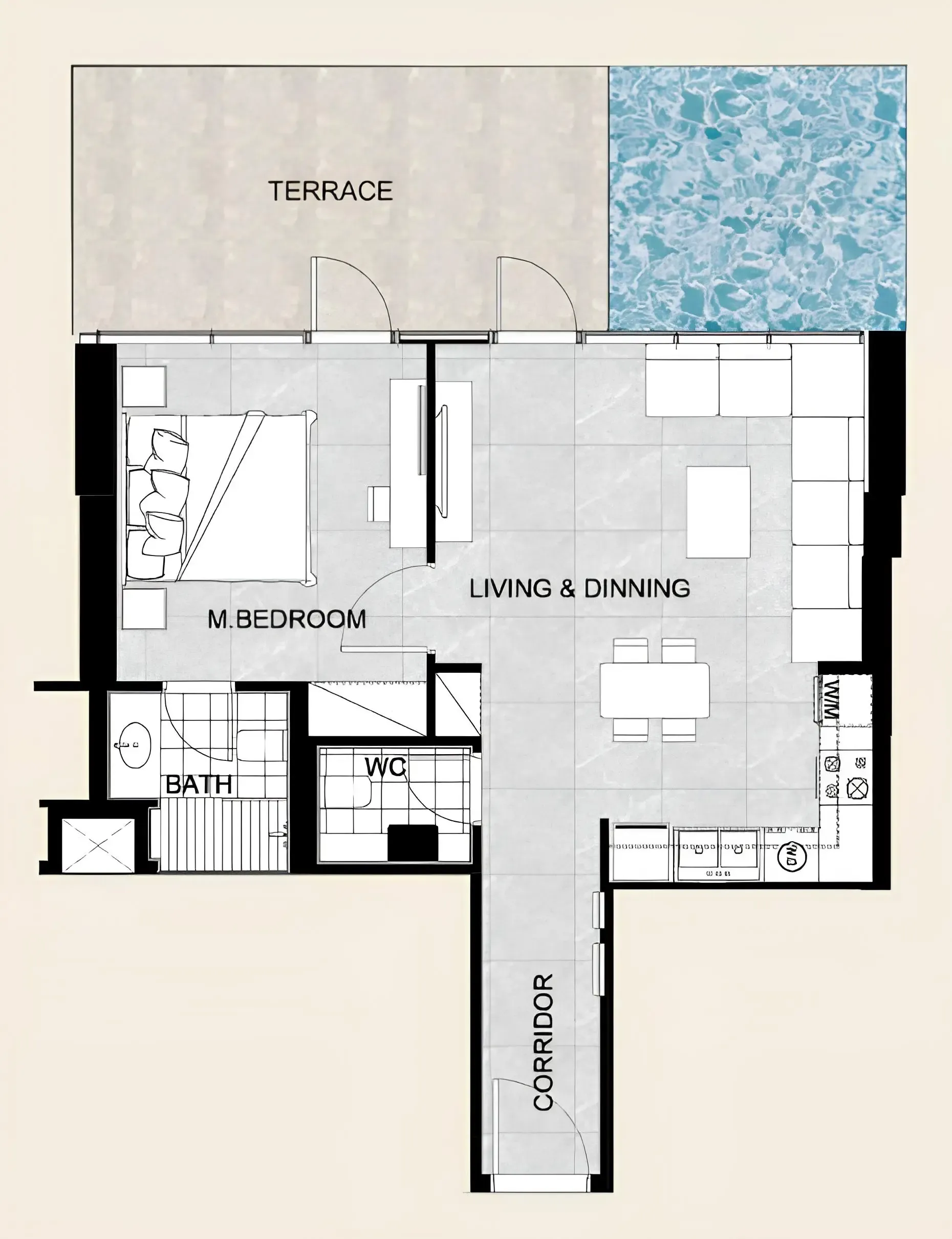 Future Residence 1 bed floor plan, 937 sqft