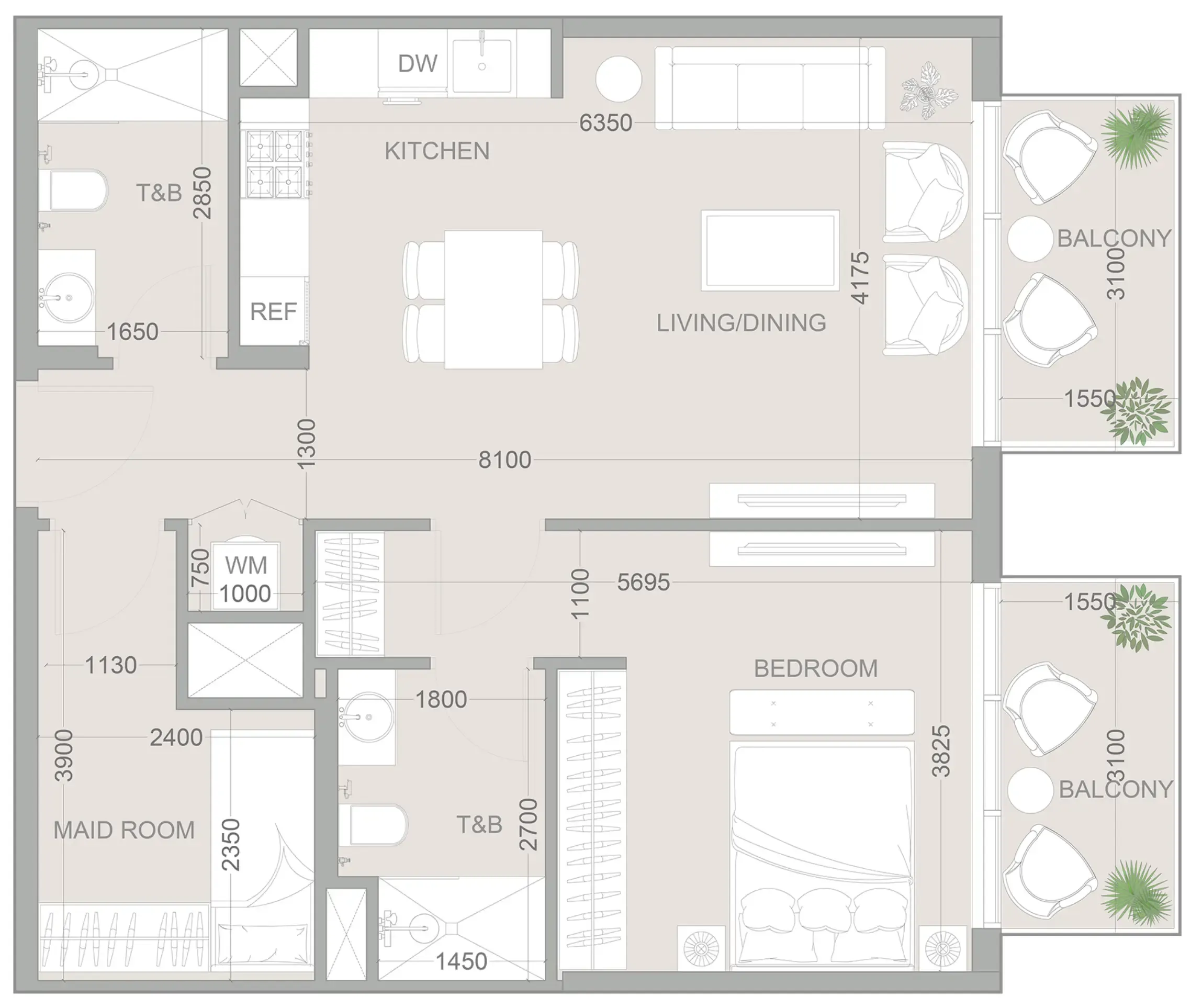 1WOOD Residence 2 1 bed floor plan, 830 sqft