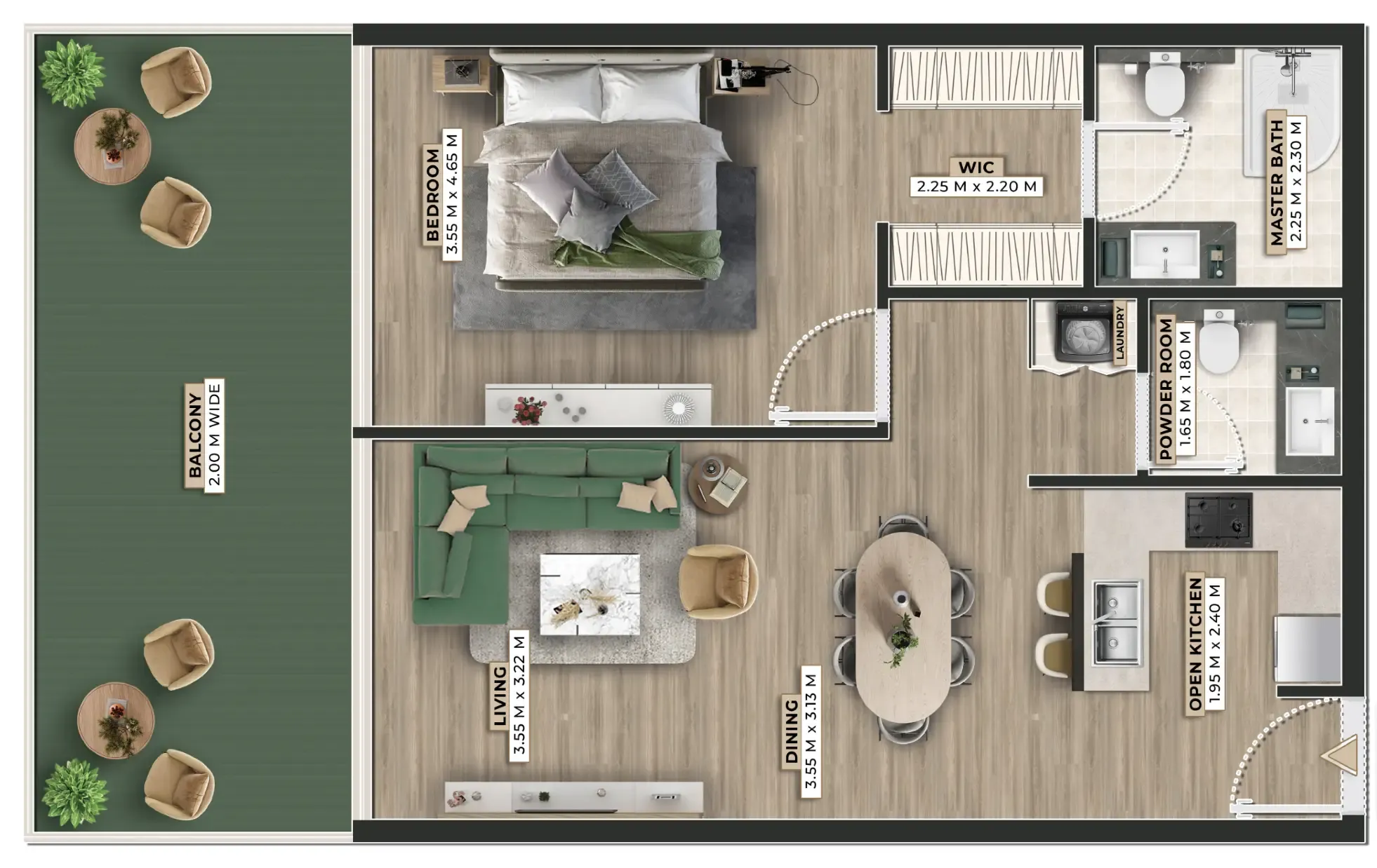 Firoza 1 bed floor plan, 1,100 sqft