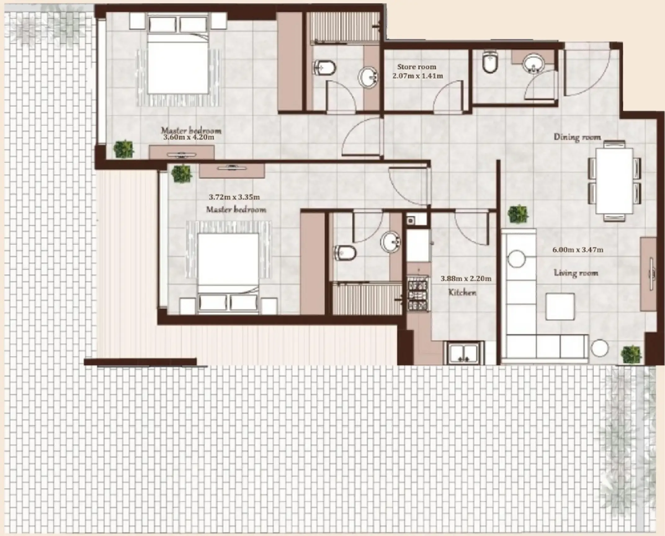Maison Cannelle Residence 2 bed floor plan, 3,457 sqft