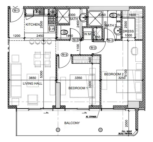 Oak Yard 2 bed floor plan, 1,112 sqft