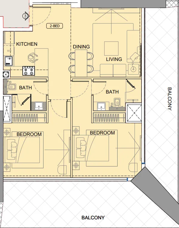 One by Binghatti 2 bed floor plan, 1,587 sqft