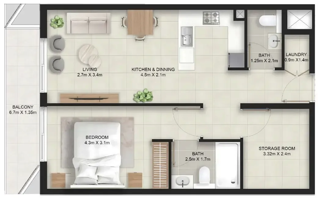 Stellar Axis 1 bed floor plan, 767 – 803 sqft