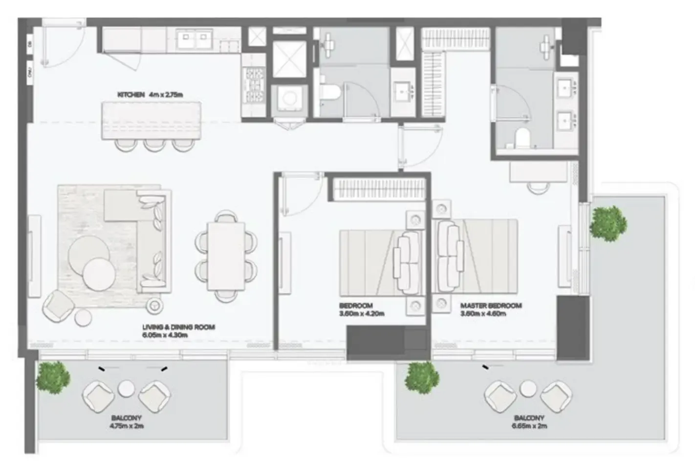 Mansory Residences by Amaal 2 bed floor plan, 1,513 sqft