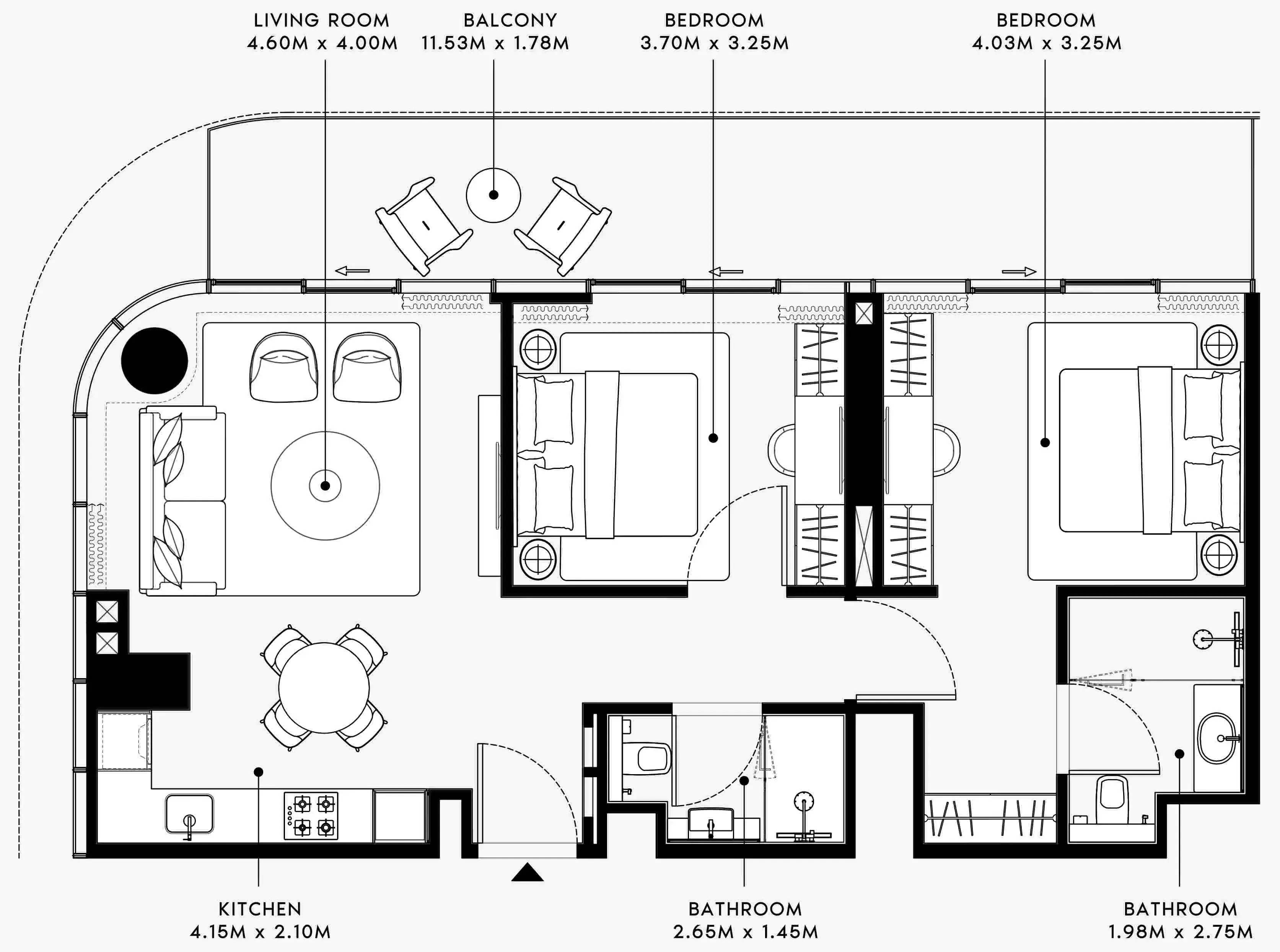Azizi Venice 2 bed floor plan, 1,075 sqft
