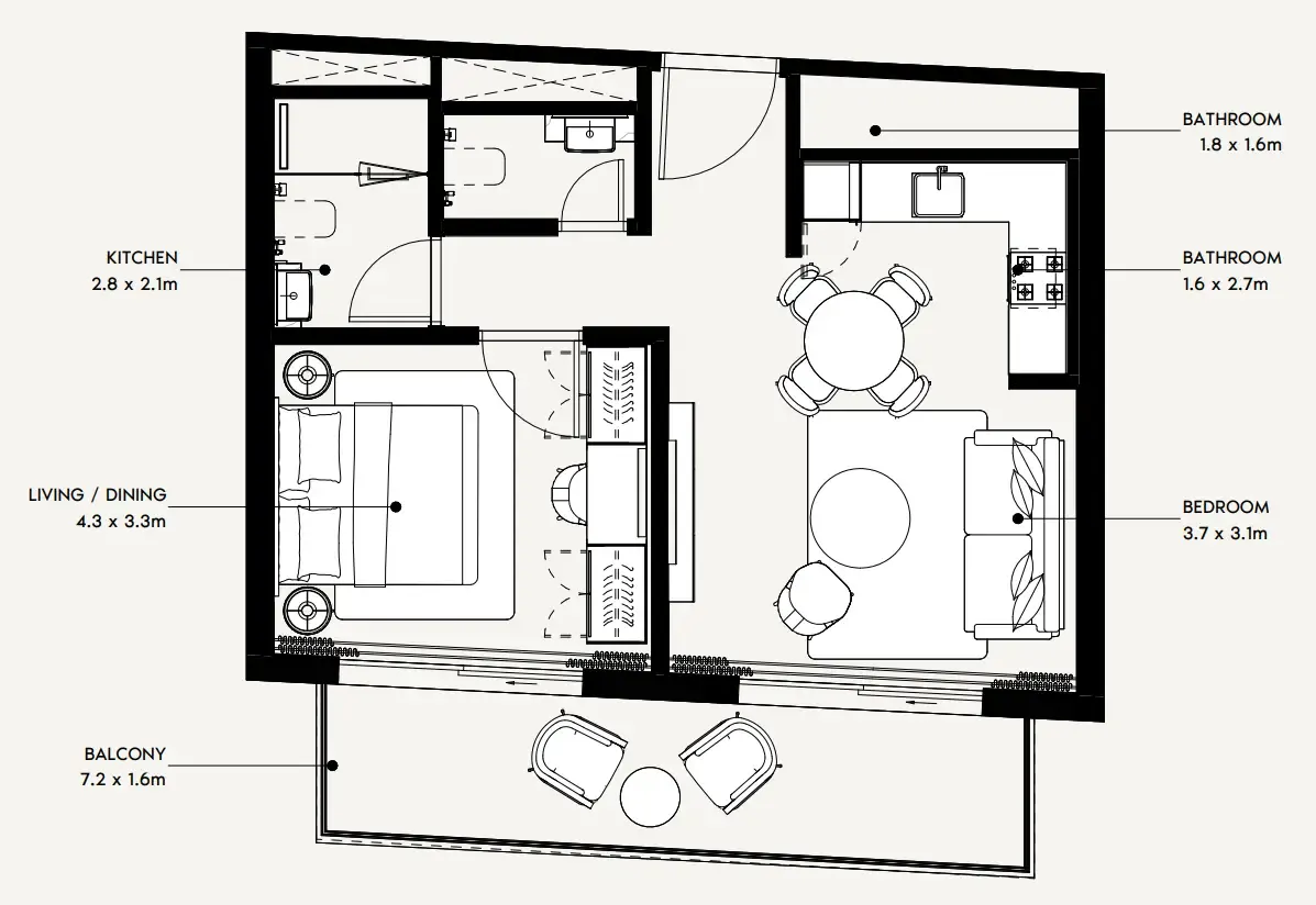 Azizi Noura 1 bed floor plan, 657 sqft