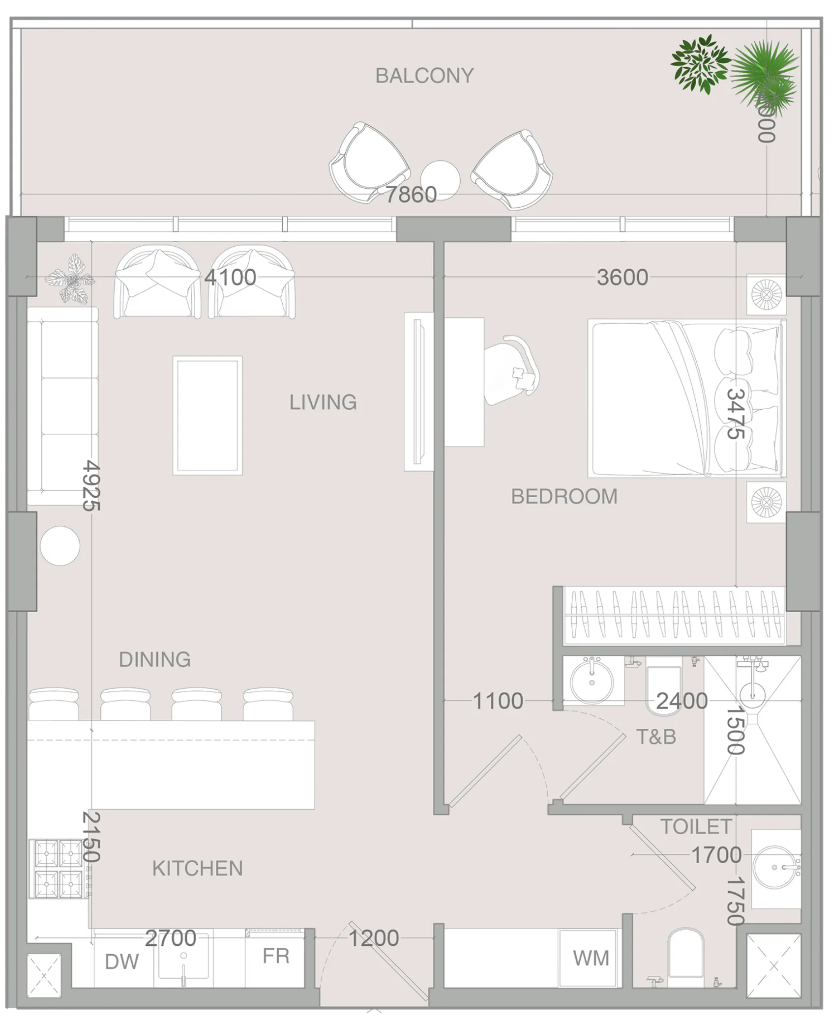 IR1DIAN Park 2 1 bed floor plan, 837 sqft