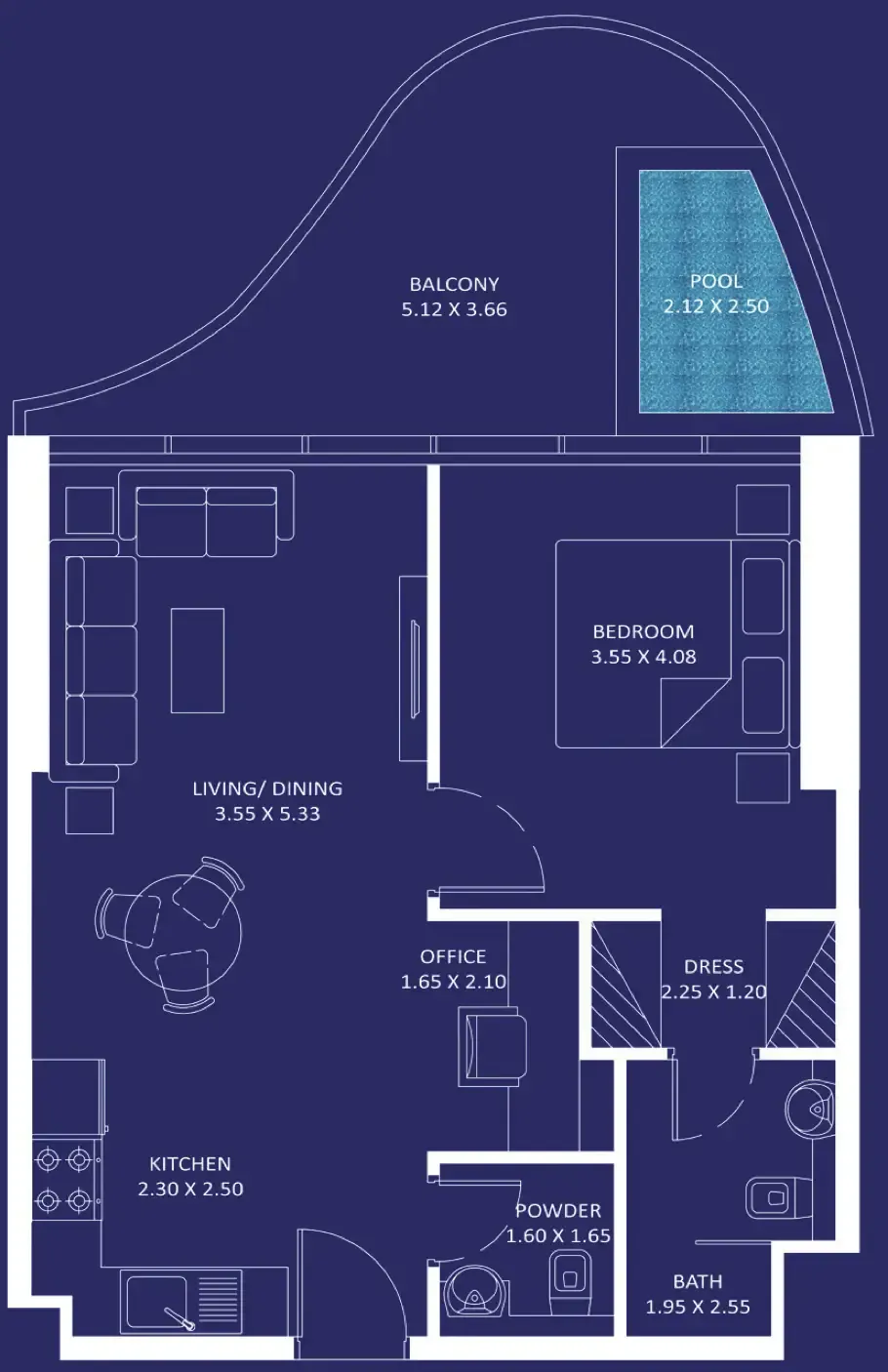 Oceanz 1 bed floor plan, 761 sqft