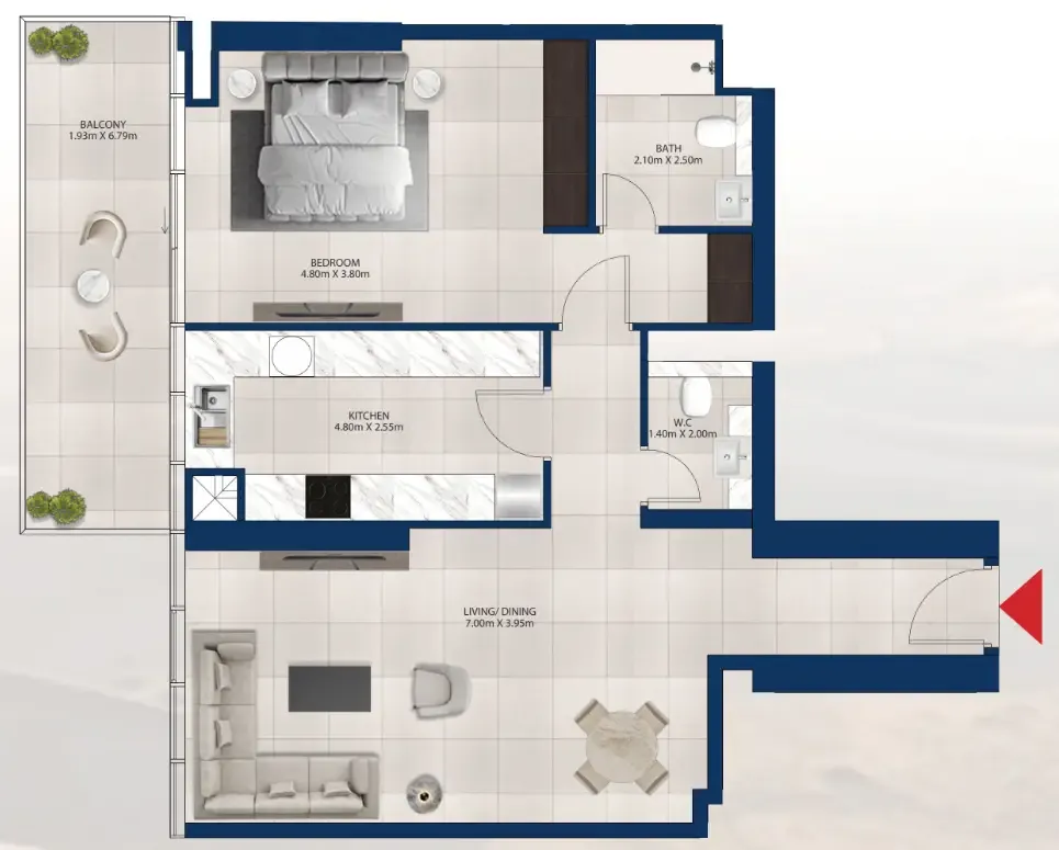 Al Vista 1 bed floor plan, 1,075 sqft