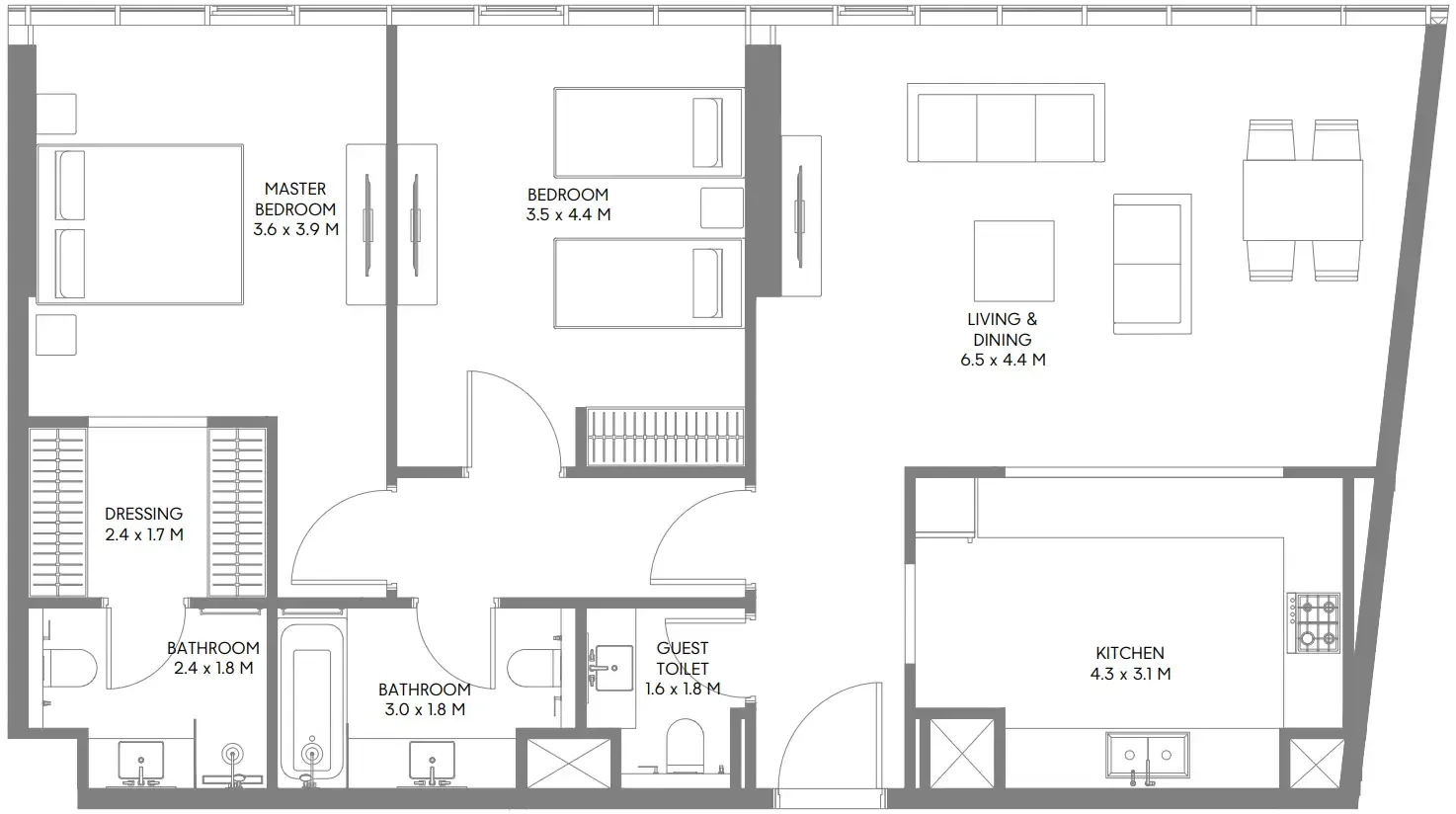 The Gate 5 2 bed floor plan, 1,179 sqft