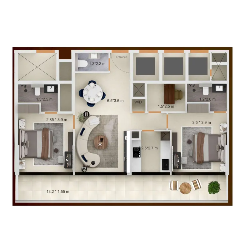 Symbolic Zen Residences 2 bed floor plan, 1,195 sqft