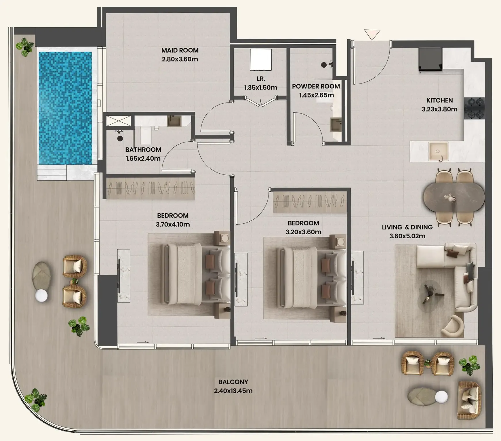 Divine Al Barari 2 bed floor plan, 1,618 sqft