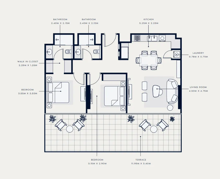 Azizi Venice 2 bed floor plan, 1,386 sqft