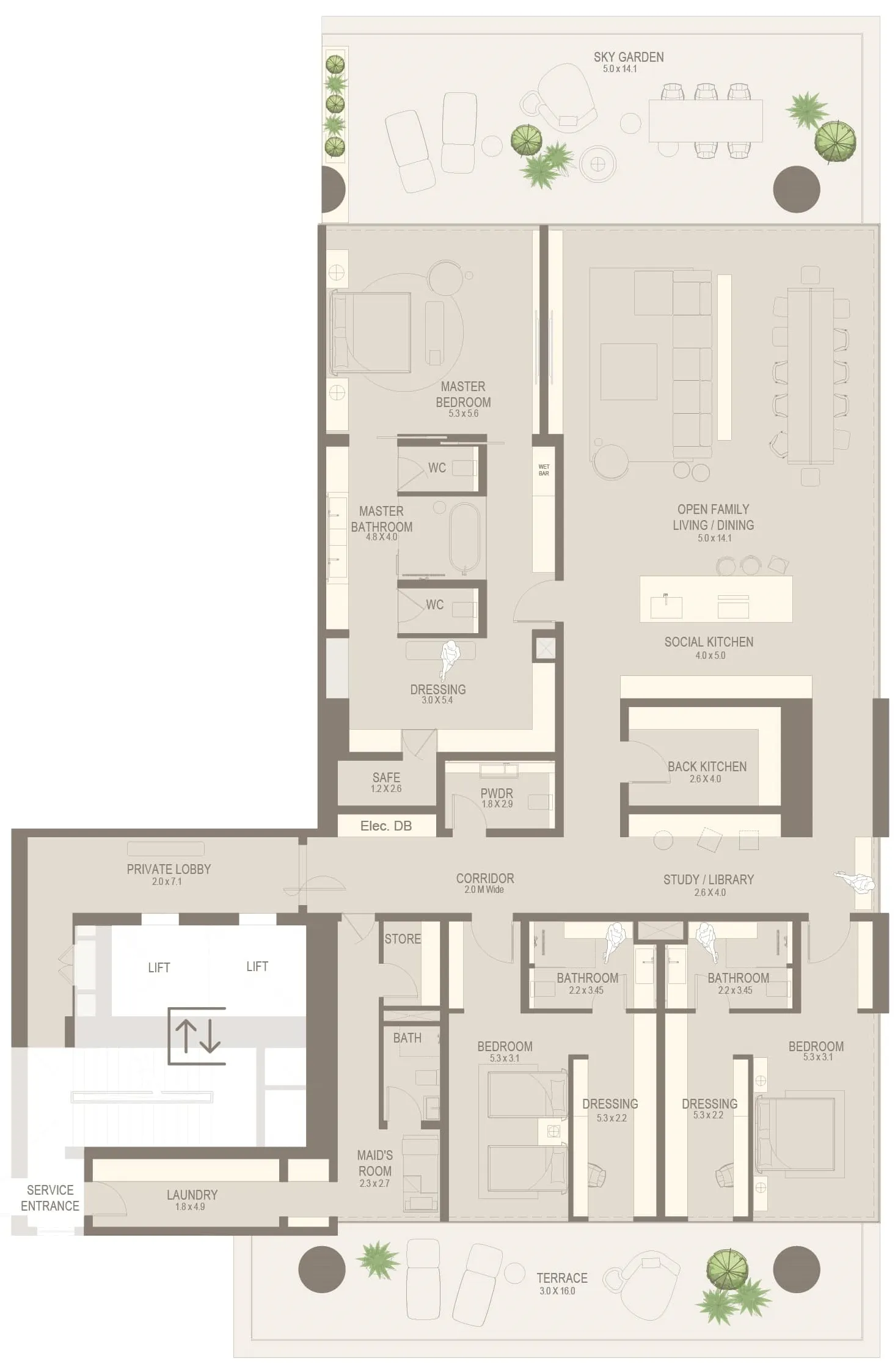 The Chedi Private Residences 3 bed floor plan, 5,690 sqft