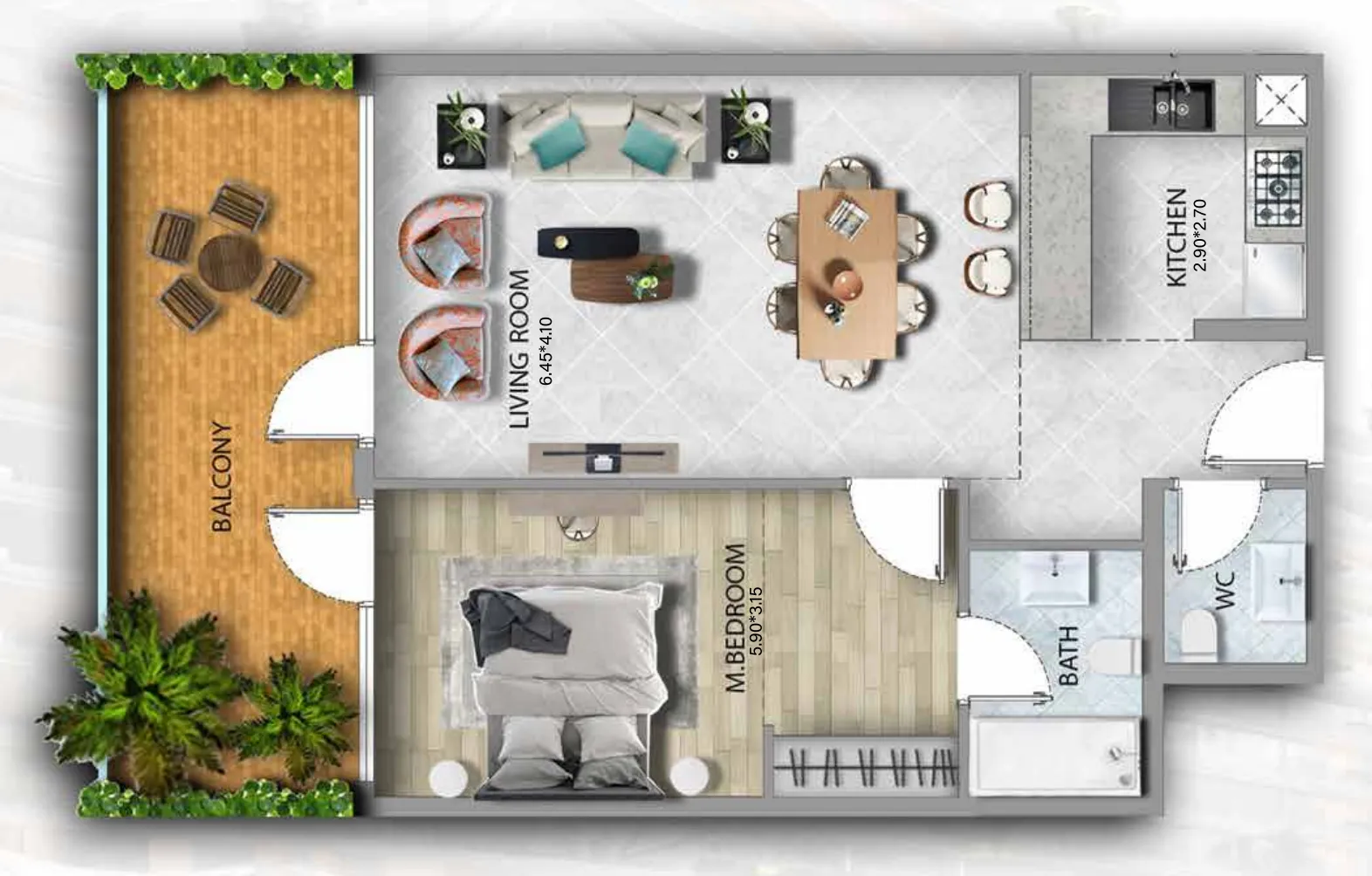 311 Boulevard 1 bed floor plan, 902 sqft