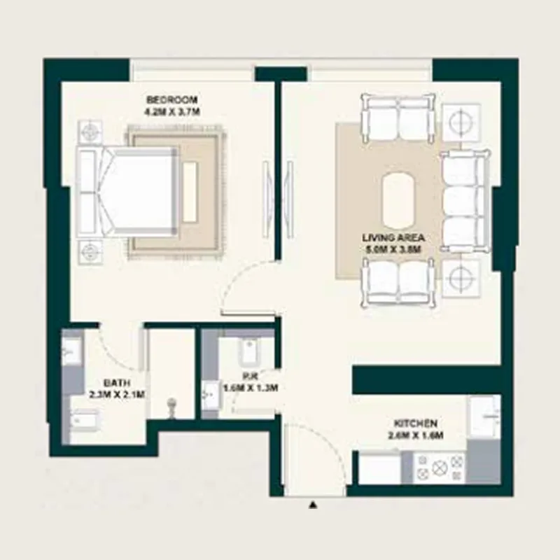 Exotica by Al Marina 1 bed floor plan, 590 sqft