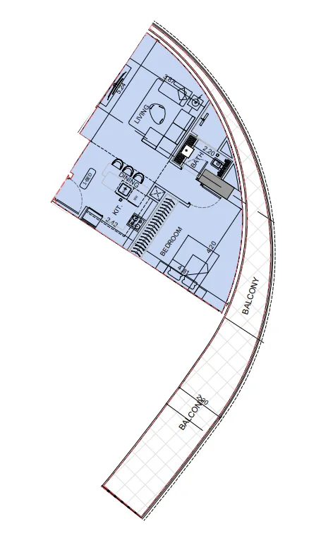 Binghatti Aquarise 1 bed floor plan, 1,027 sqft