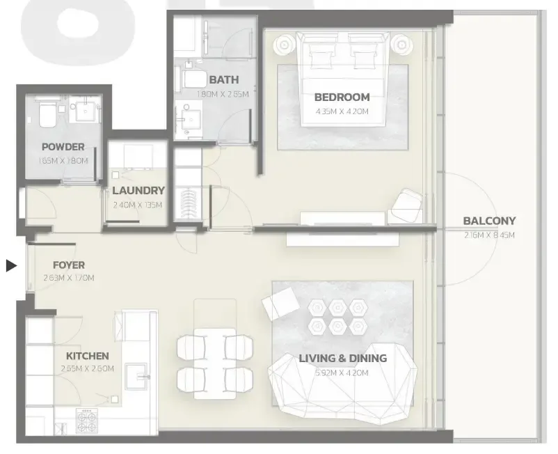 Tonino Lamborghini Residences 1 bed floor plan, 980 sqft