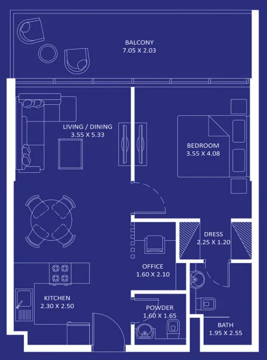 Oceanz 1 bed floor plan, 746 sqft