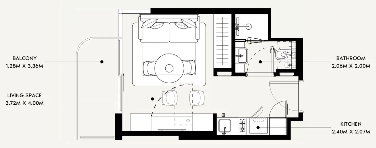 Azizi David Studio floor plan, 328 sqft