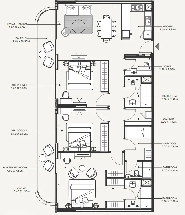 Azizi Amir 3 bed floor plan, 1,716 sqft