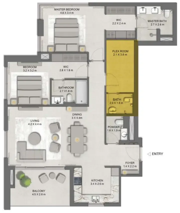 Ghaf Woods Distrikt 2 bed floor plan, 1,481 sqft
