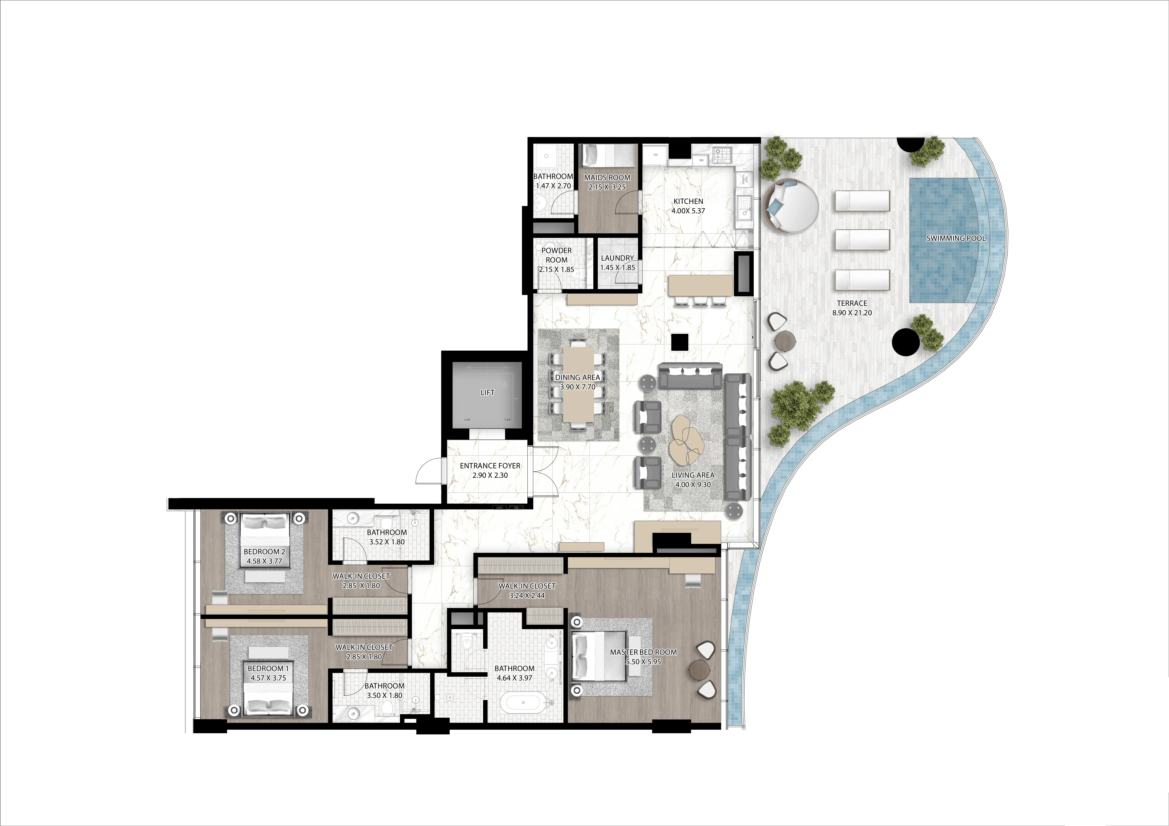 Cavalli Couture 3 bed floor plan, 3,990 sqft