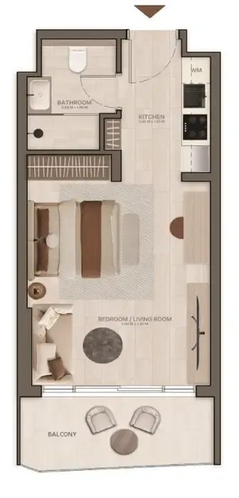 Stax Studio floor plan, 400 sqft