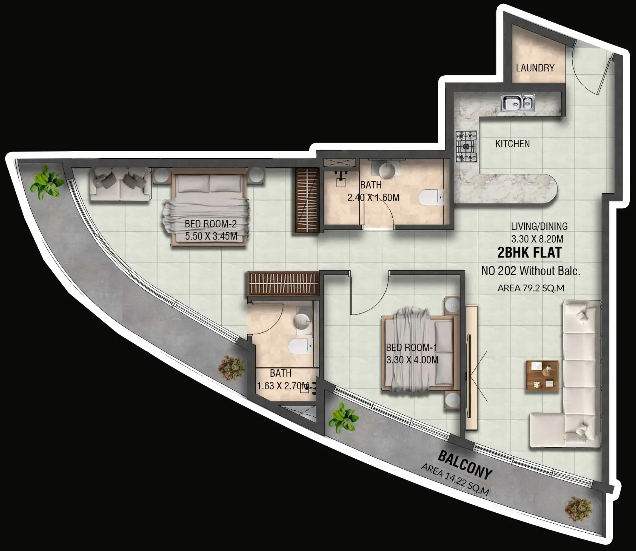 Lincoln Star Residence 4 2 bed floor plan, 1,005 sqft