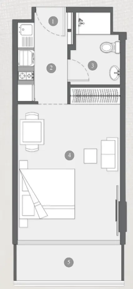 Elevia Residences  Studio floor plan, 407 sqft