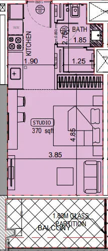 Binghatti Starlight Studio floor plan, 431 sqft