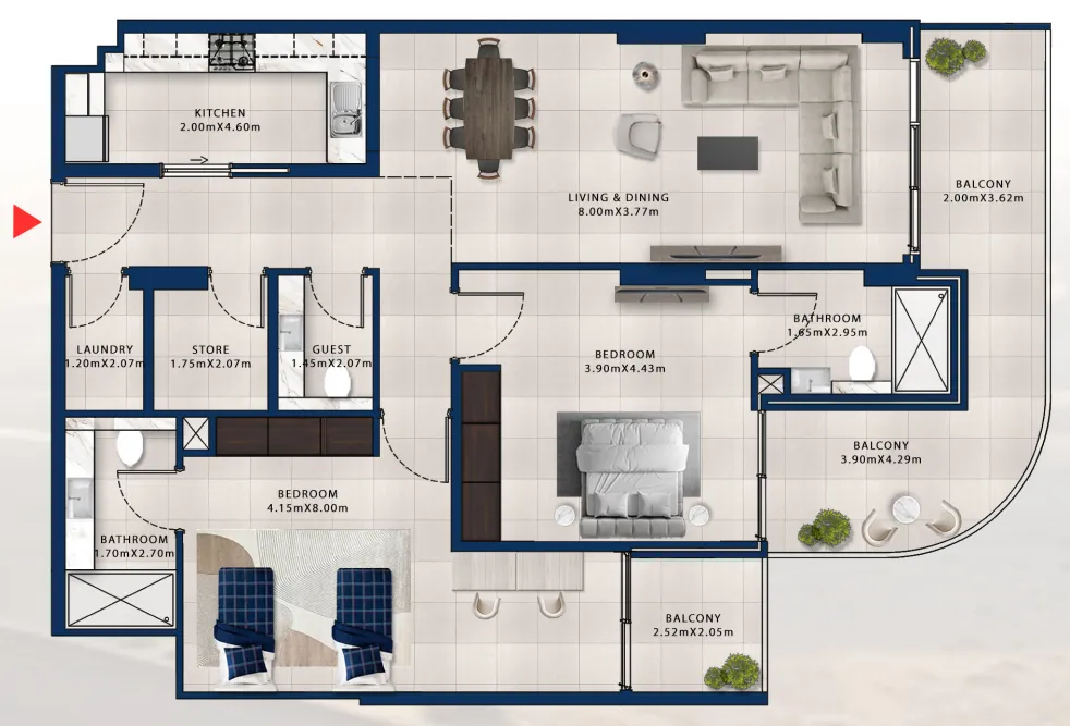 Asayel Avenue 2 bed floor plan, 1,523 sqft