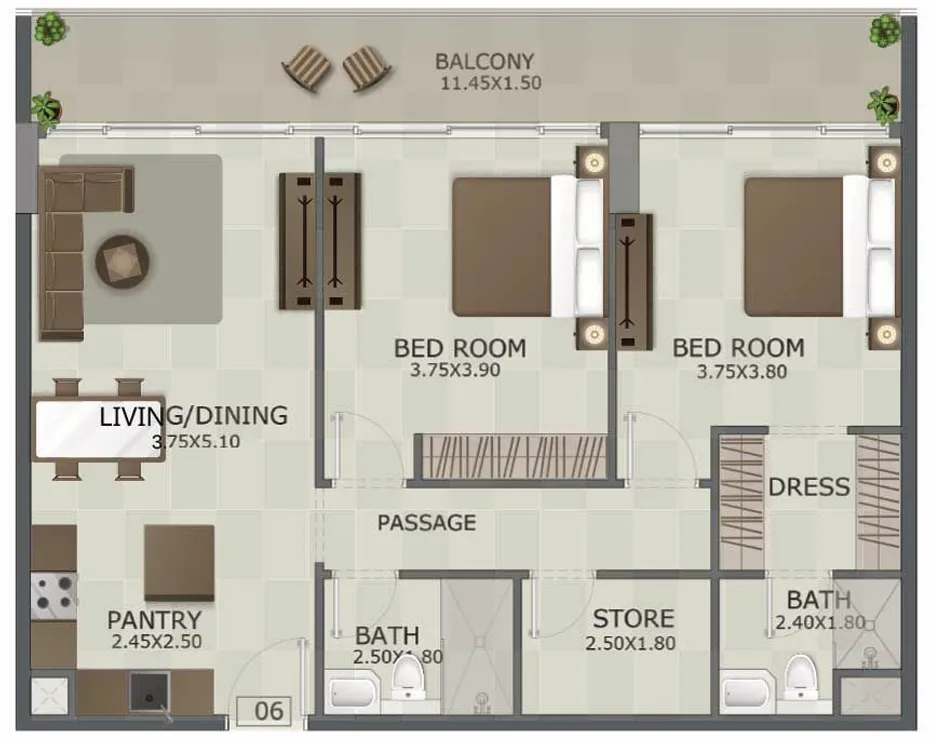 Regal Crest 2 bed floor plan, 1,158 sqft