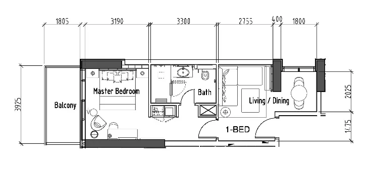 Damac Hills - Artesia 1 bed floor plan, 553 sqft