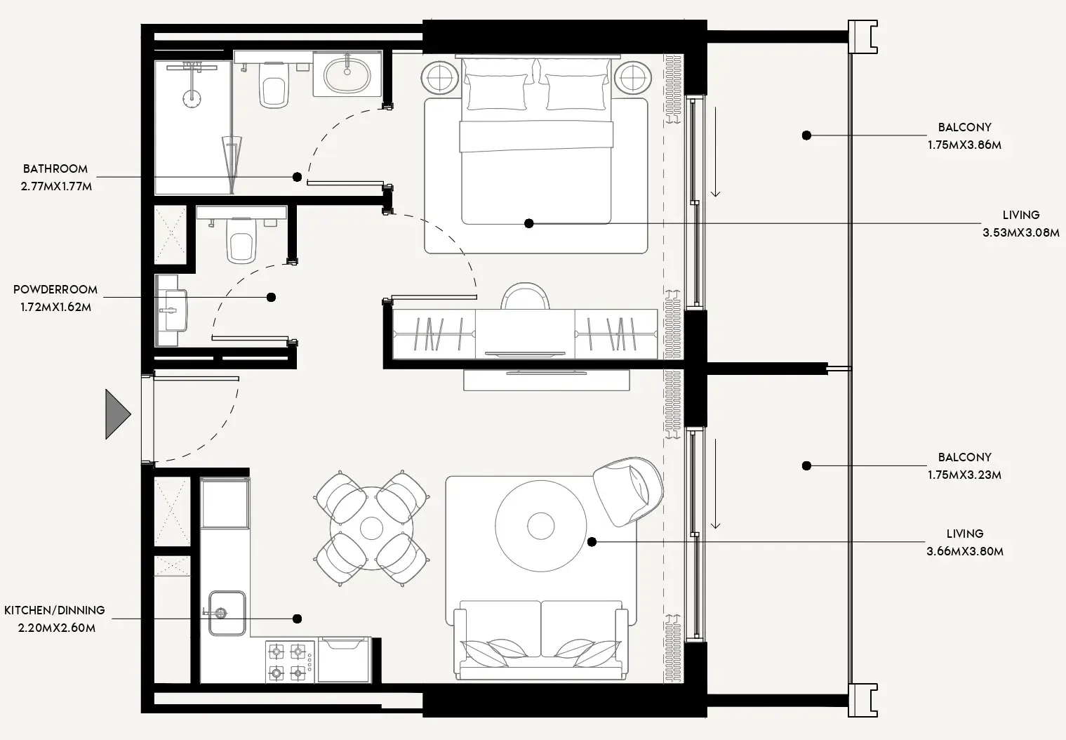 Azizi Venice 1 bed floor plan, 708 sqft