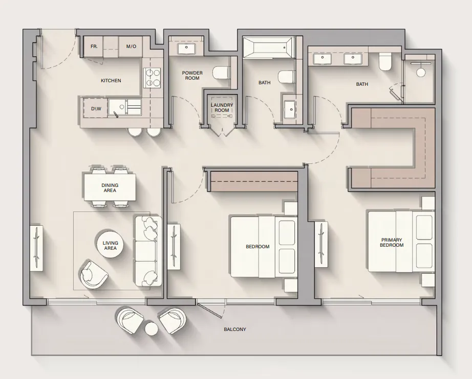The Hillgate 2 bed floor plan, 1,259 sqft