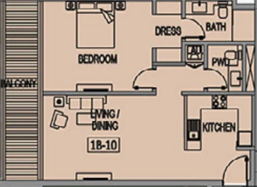 Jade Tower 1 bed floor plan, 938 sqft