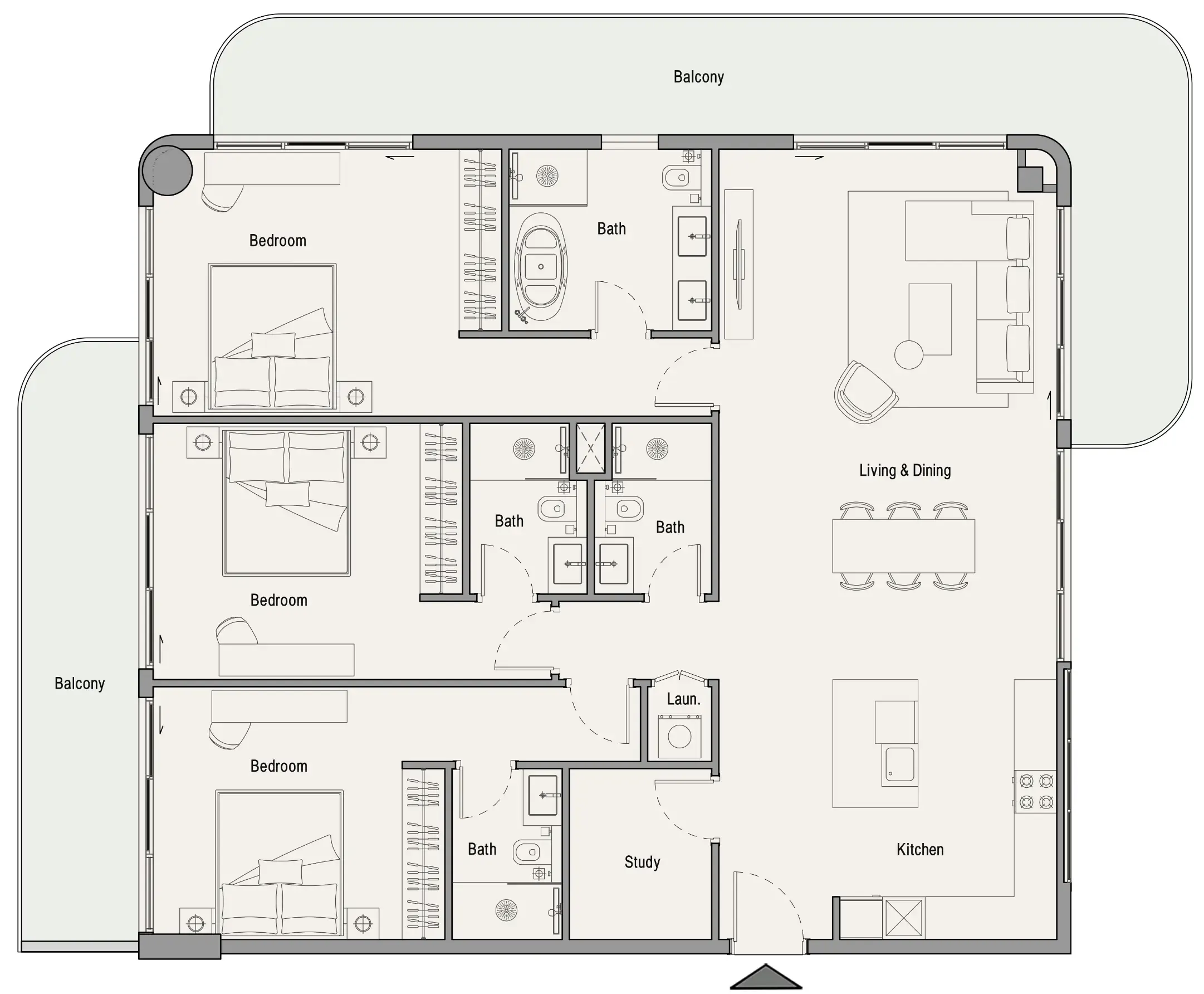 113 Residences by Iman 3 bed floor plan, 2,059 sqft