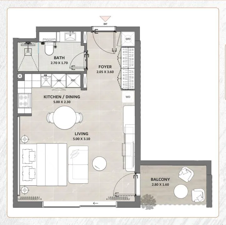 Amber by Enso Studio floor plan, 474 sqft