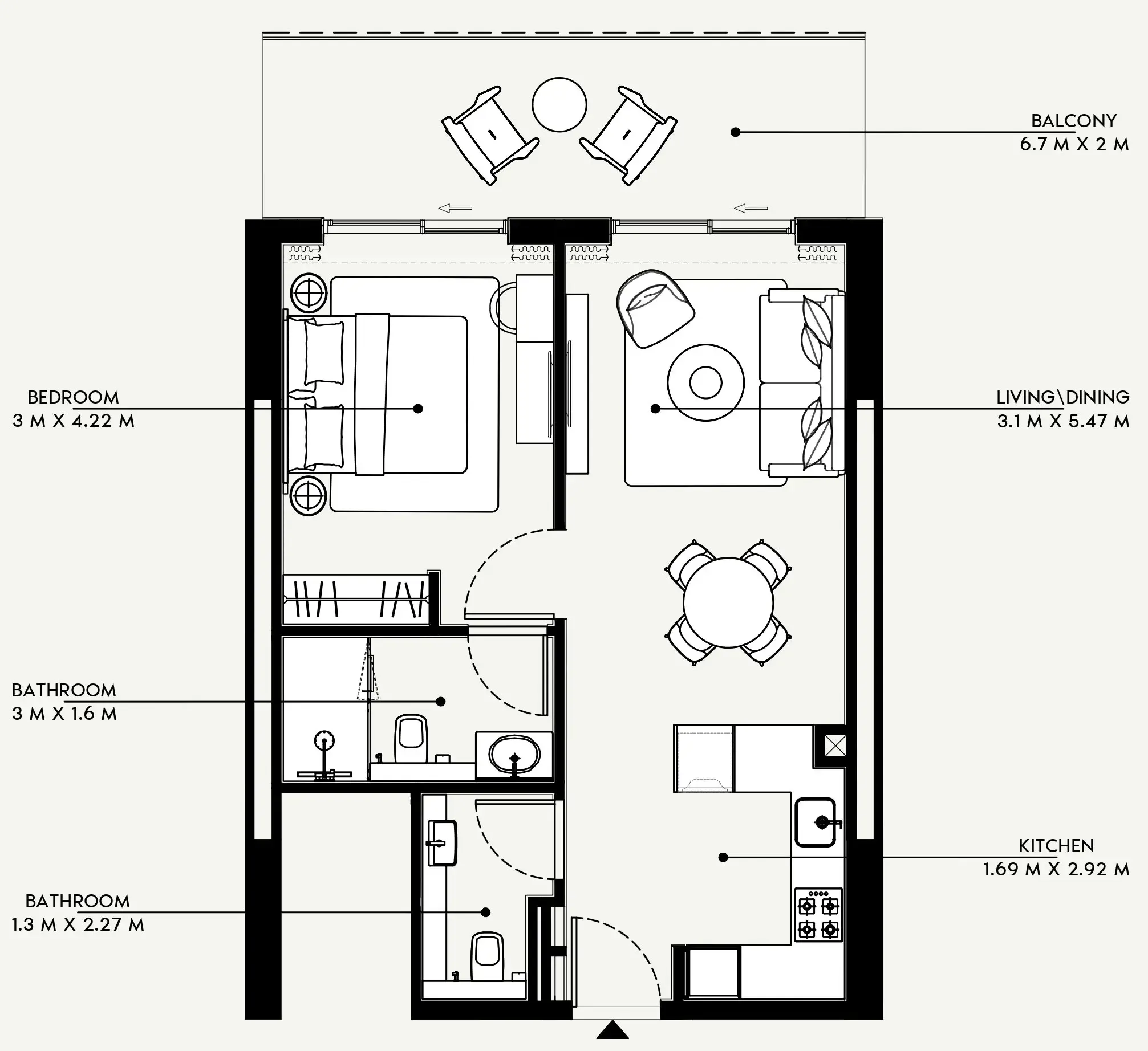 Azizi Venice 1 bed floor plan, 733 sqft